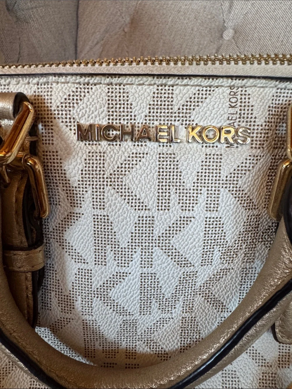 Michael Kors Metallic Gold Logo Satchel with Crossbody Strap